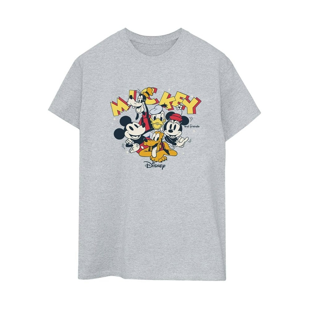 Disney Womens/Ladies Mickey Mouse Group Cotton Boyfriend T-Shirt - Sports Grey