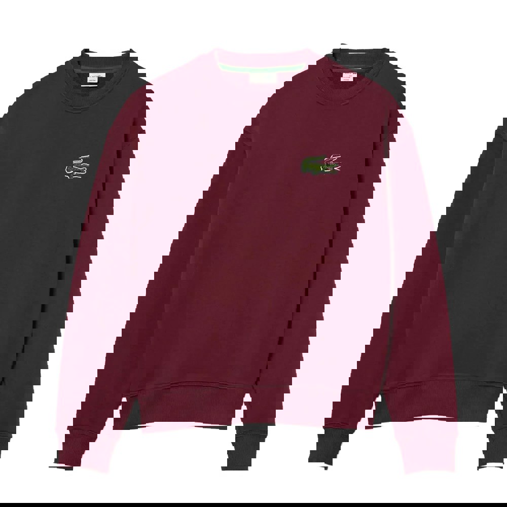 Lacoste Mens Fleece Loose Fit Sweatshirt - Burgundy