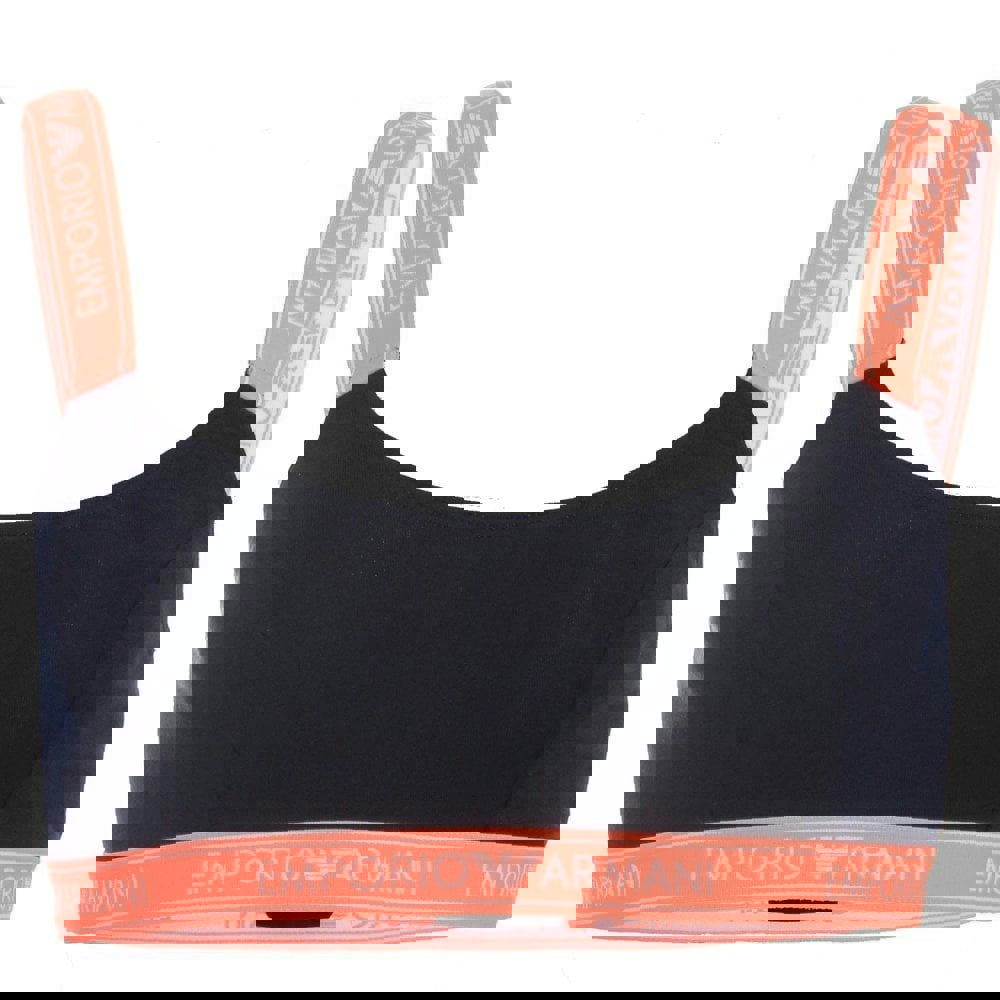 Emporio Armani Iconic Logo Band Stretch Cotton Bralette, Dark Navy with Contrast Band