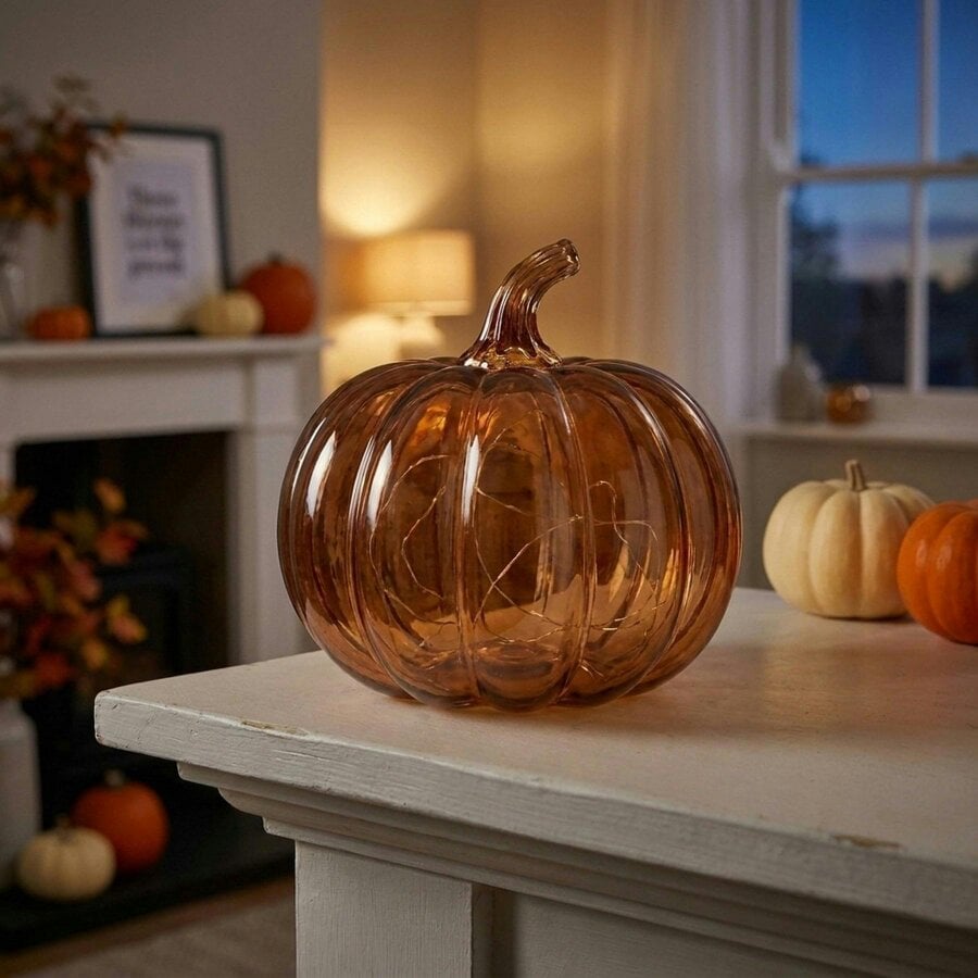 Garden Greatness Cinnamon Glass Pumpkin Table Light
