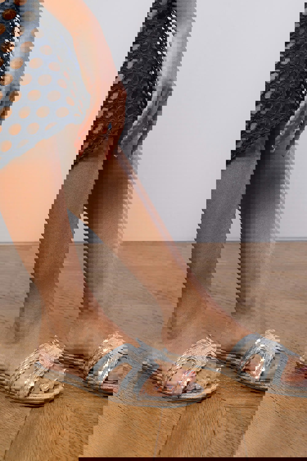 Where's That From Surge Cut Out Strap Flat Sandals in Silver Faux Leather
