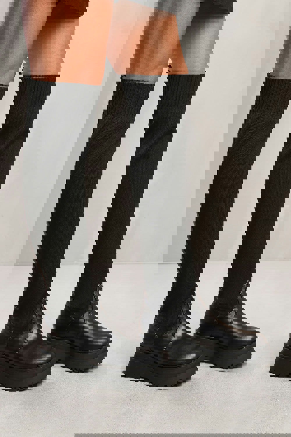 Where's That From Cleo Knee High Knitted Sock Boot in Black