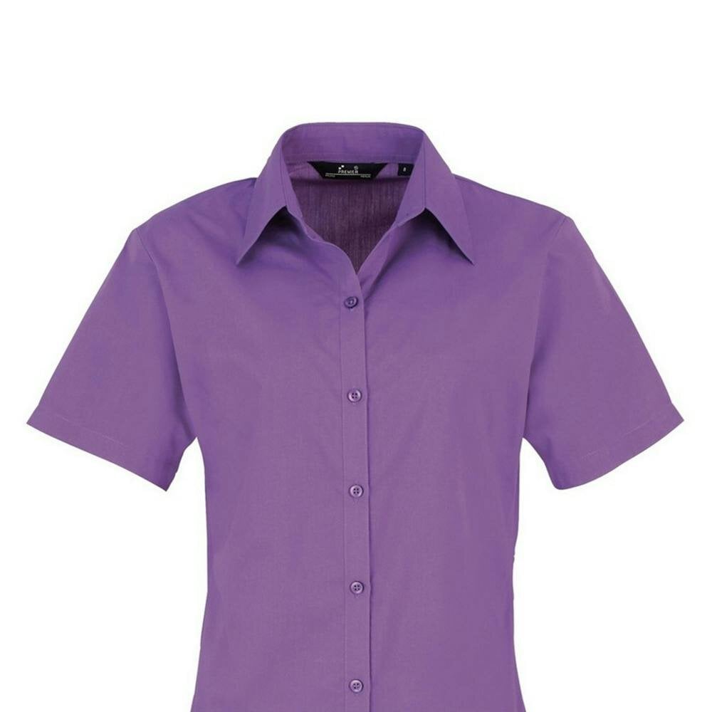 Premier Short Sleeve Poplin Blouse / Plain Work Shirt - Rich Violet