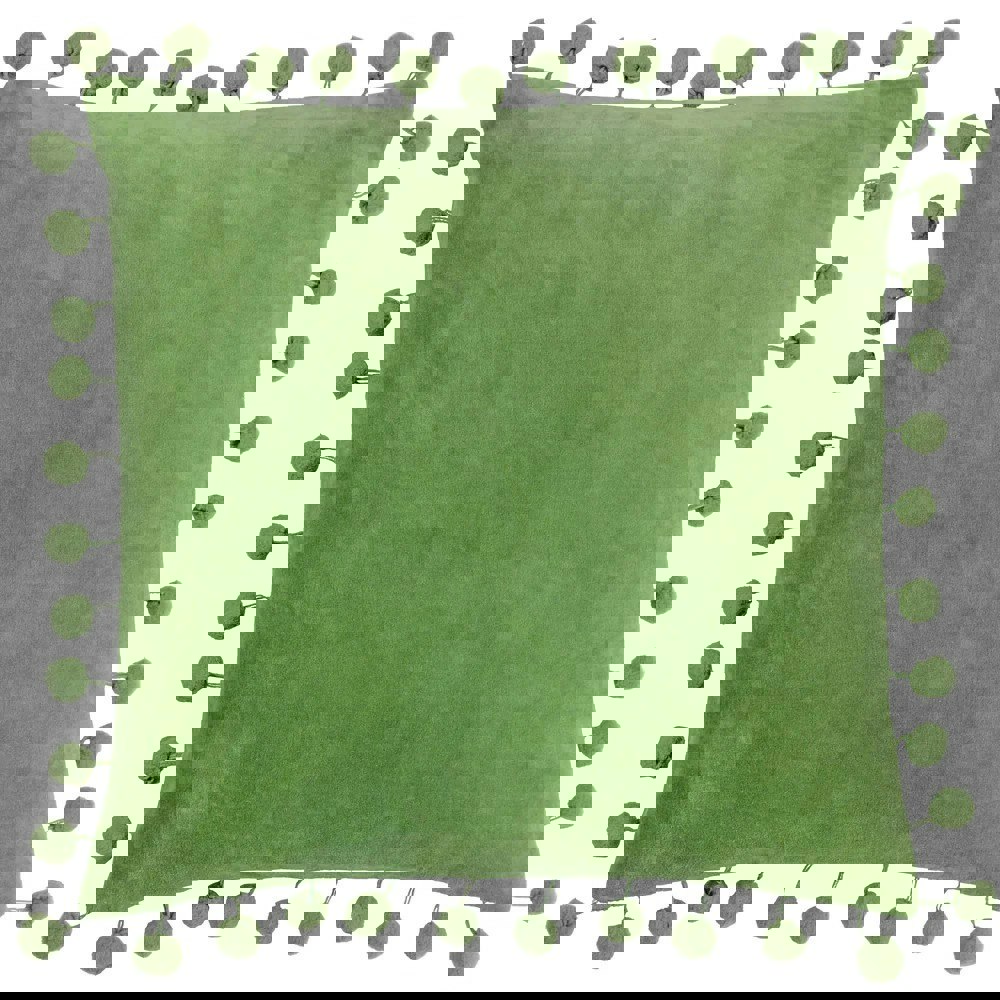 Furn Dora Pom Pom Velvet Square Cushion Cover - Leaf Green