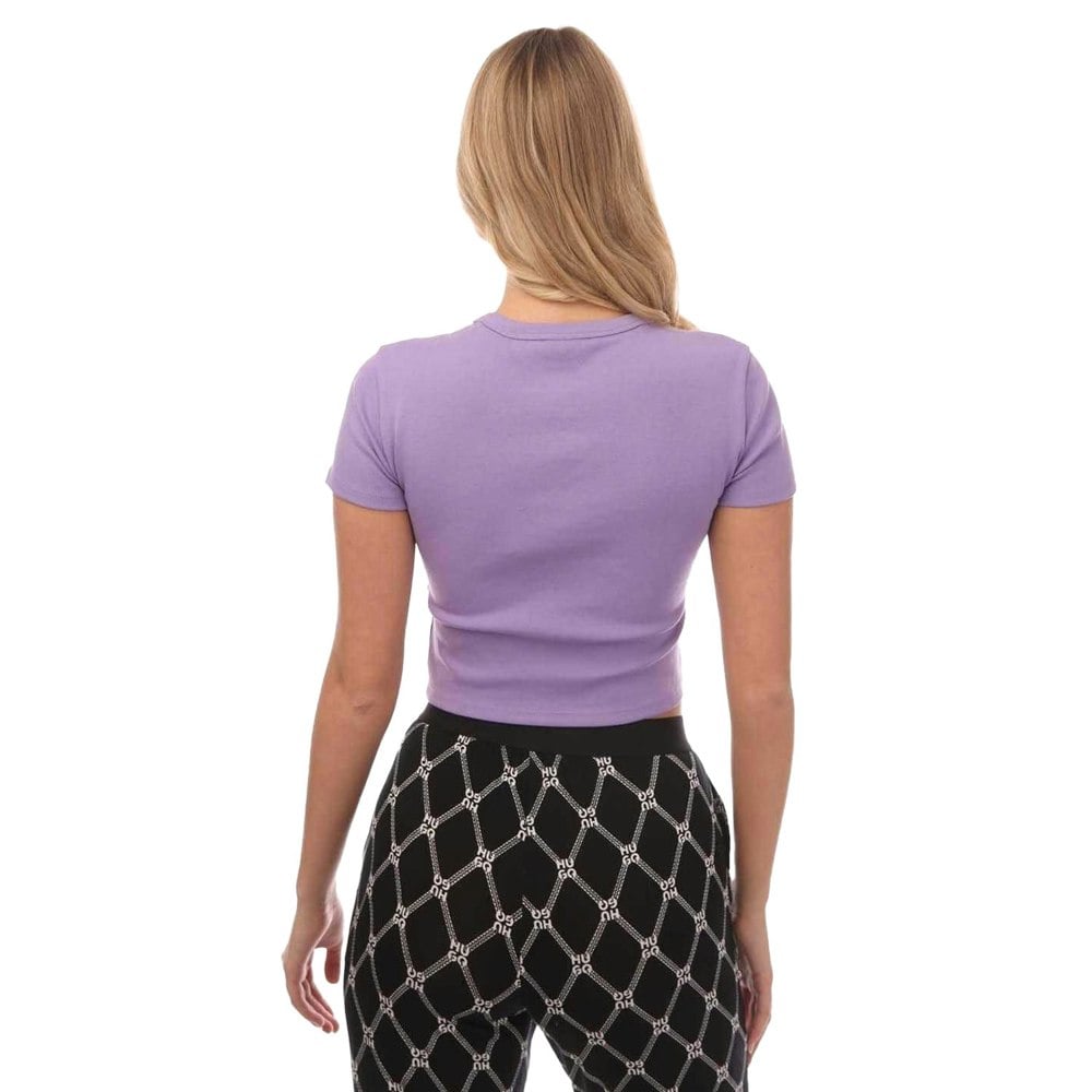 Hugo Womens/Ladies Stacked Logo Slim Crop T-Shirt - Purple