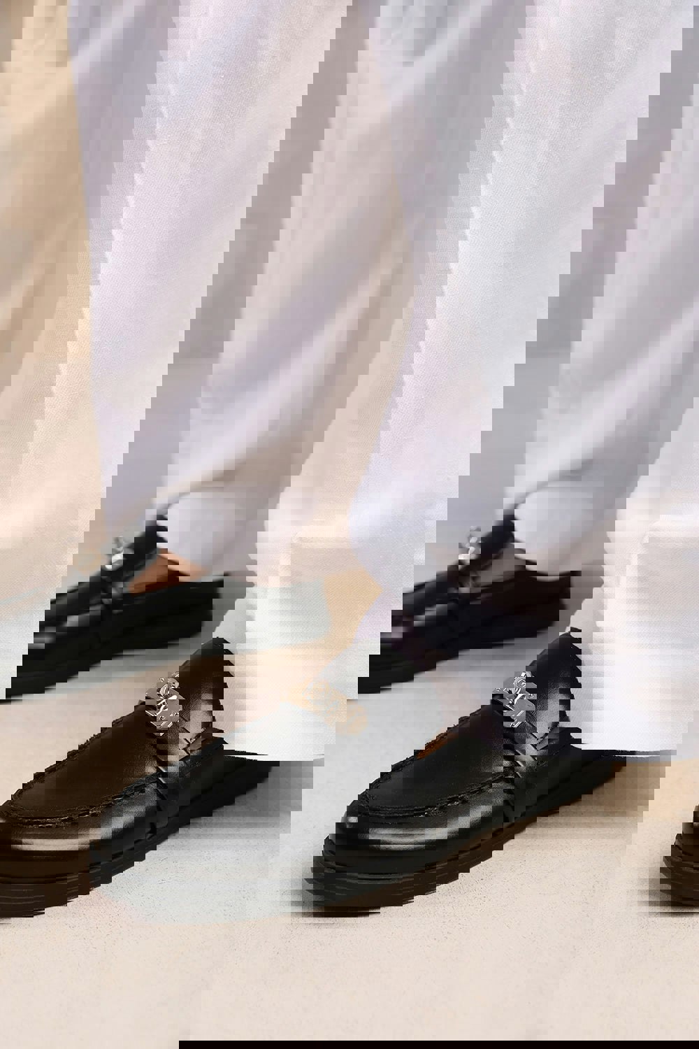 Where's That From Monaco Slip on Loafers With Metal Detailing in Black Faux Leather