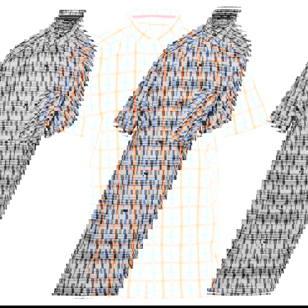 Regatta Mens Mindano VIII Checked Short-Sleeved Shirt - New Royal/Persimmon/Marshmallow