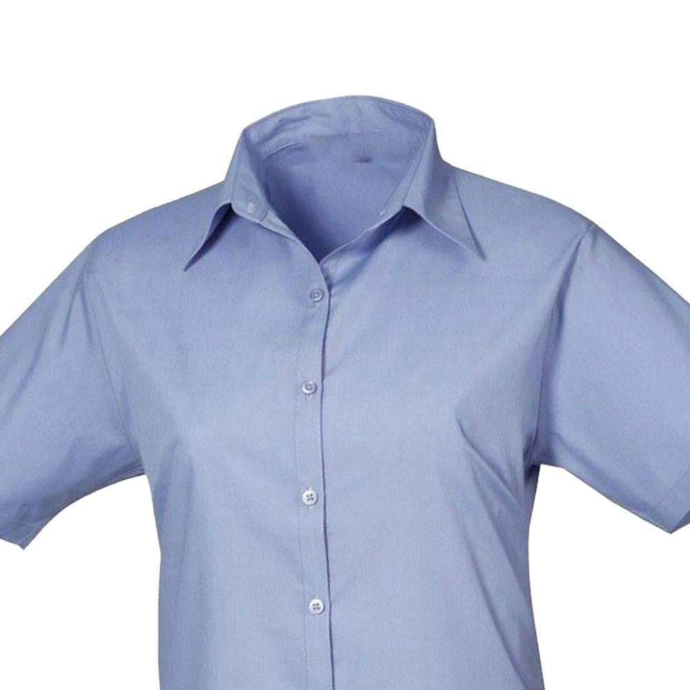 Premier Womens/Ladies Poplin Short-Sleeved Blouse - Mid Blue