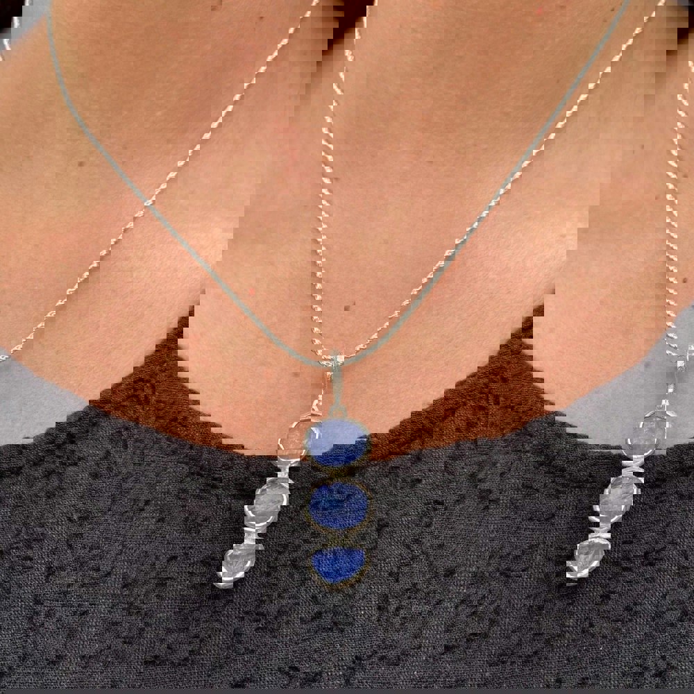 Sterling Silver Tanzanite Three Stone Necklace - Reeves & Reeves