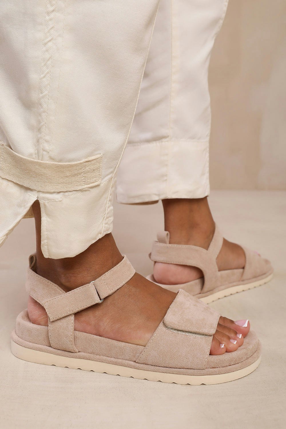 Where's That From Corfu Velcro Mutli Strap Sandals in Camel Suede