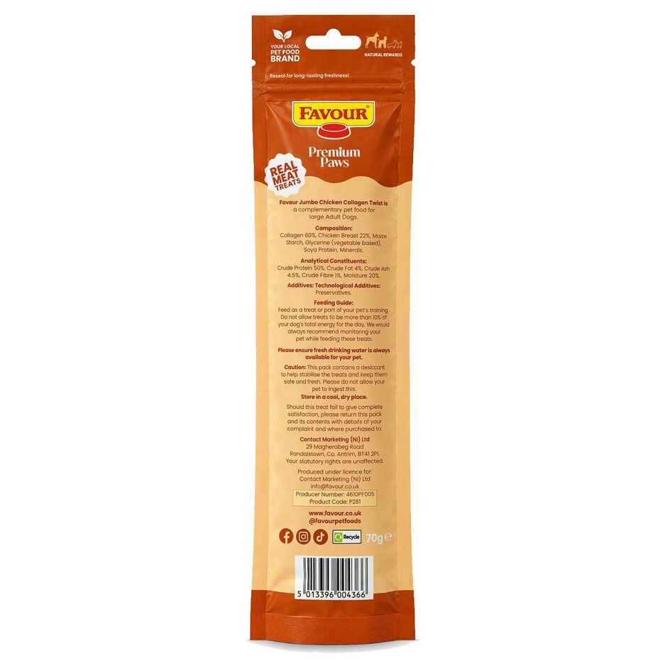 Favour Premium Paws Jumbo Chicken Collagen Twist Dog Treat 70g