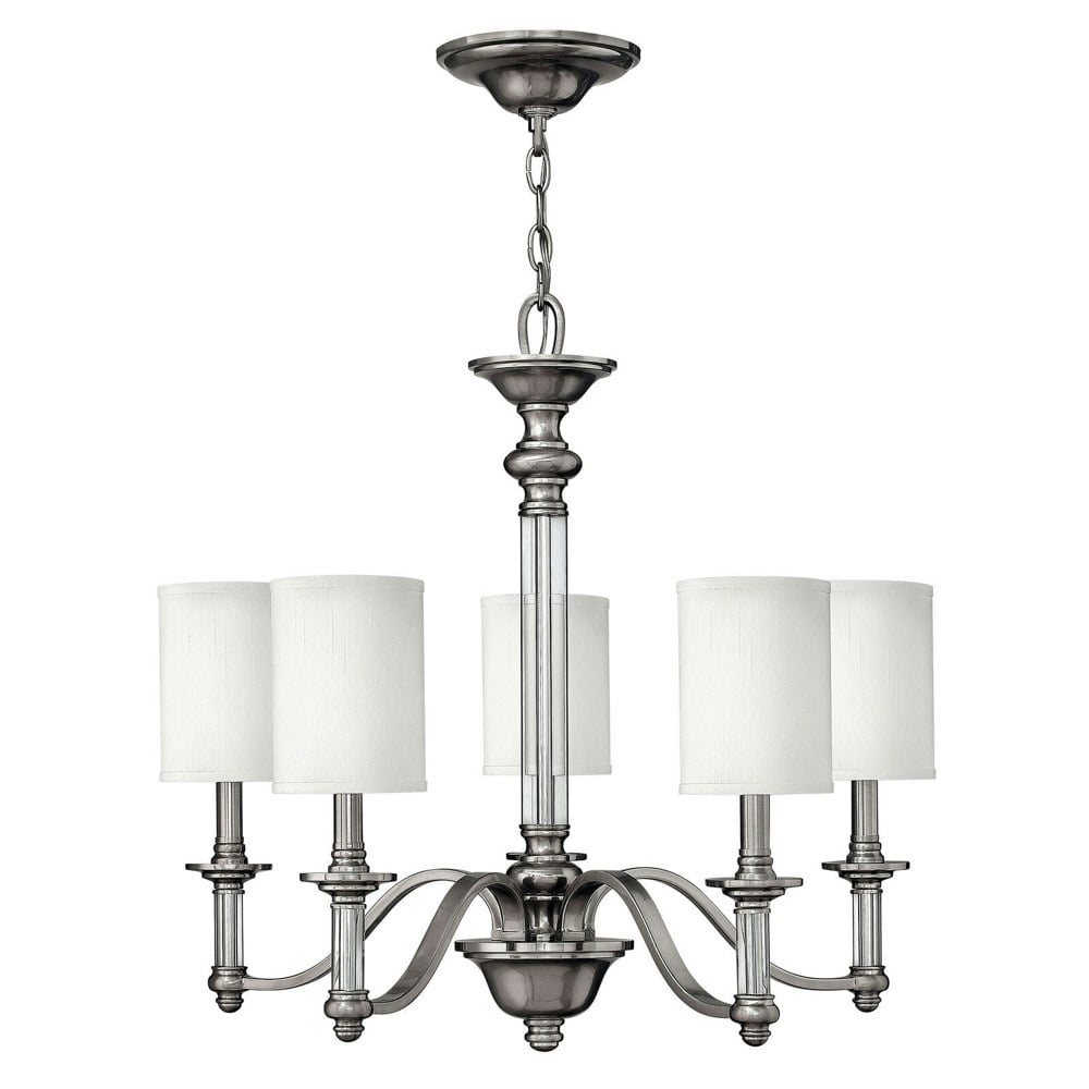 5 Bulb Chandelier Hanging Pendant LIght Brushed Nickel LED E14 60W Bulb Loops