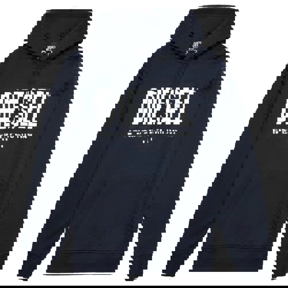 Diesel Denim Division Split Logo Navy Blue Hoodie L