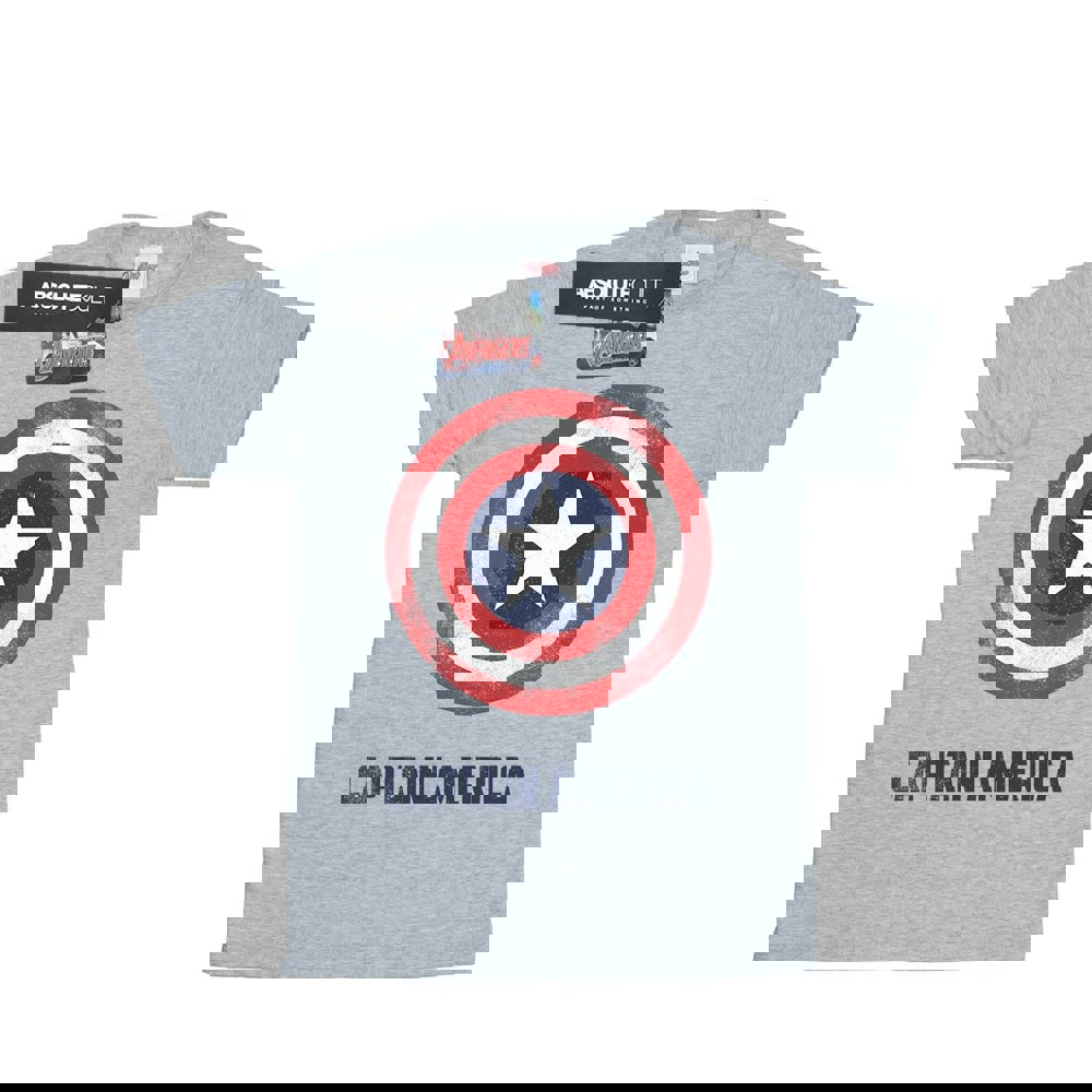 Marvel Mens Captain America Shield Text T-Shirt - Sports Grey