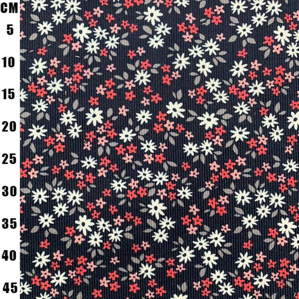 Minerva Printed Cotton Needlecord Dressmaking Fabric per metre, 145cm / 57" Wide - Navy