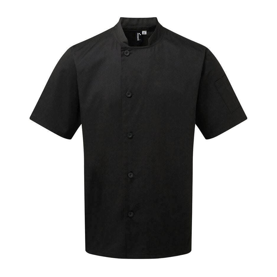 Premier Unisex Adult Essential Short-Sleeved Chef Jacket - Black