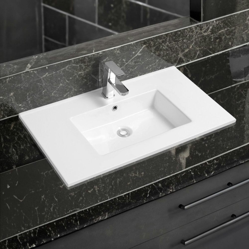 Limoge 4012 Ceramic 81cm Thin-Edge Inset Basin with Rectangular Bowl