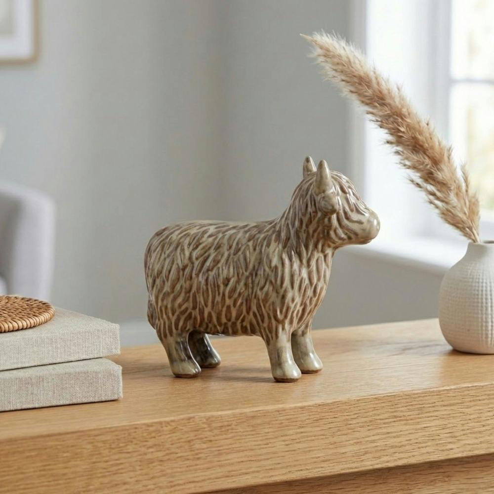 Garden Greatness Chic Glazed Highland Cow Ornament