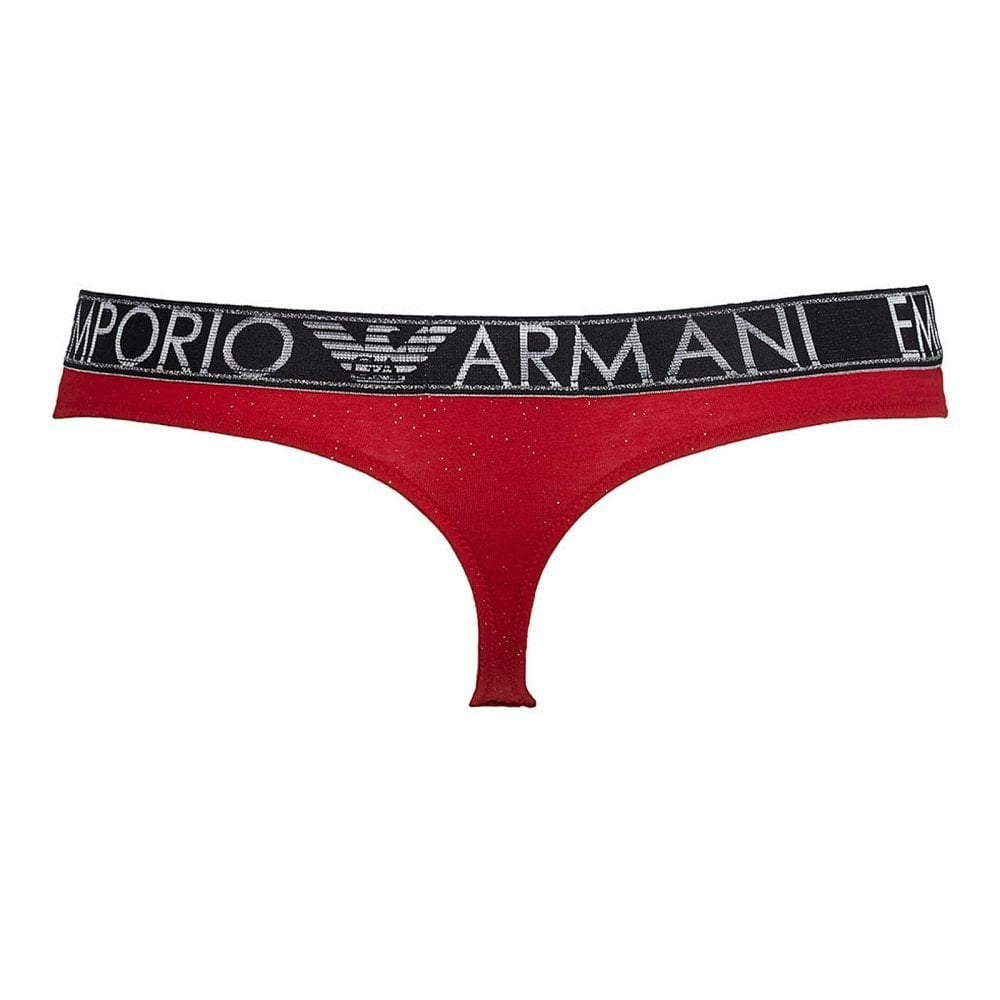 Emporio Armani Holidays Stardust Stretch Cotton Thong, Ruby Red