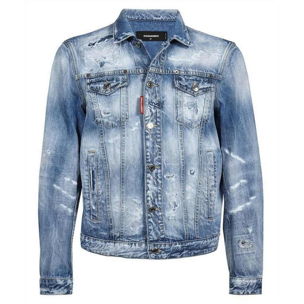 DSQUARED2 S74AM1305 S30309 DAN JEAN JACKET 470 BLUE NAVY DENIM JACKET Mens 48