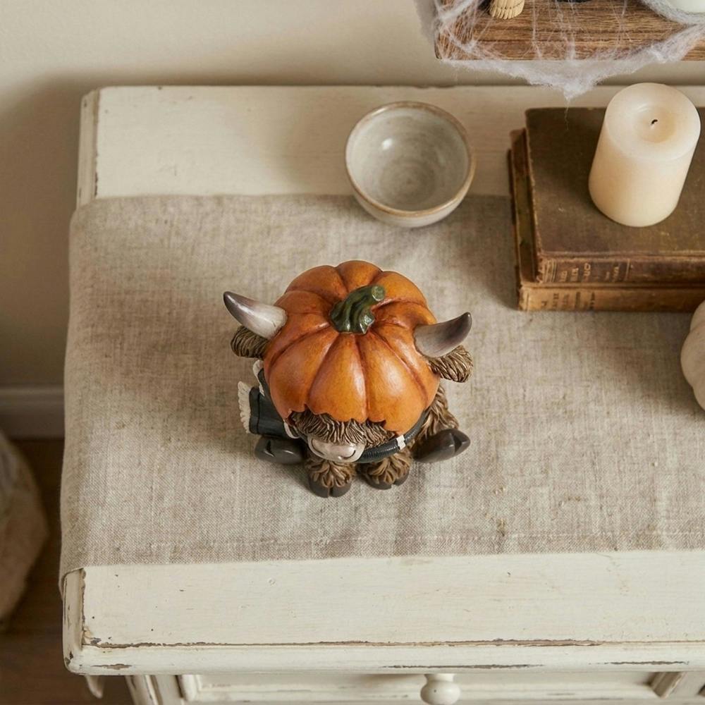 Garden Greatness Highland Cow Sat in Pumpkin Decoration