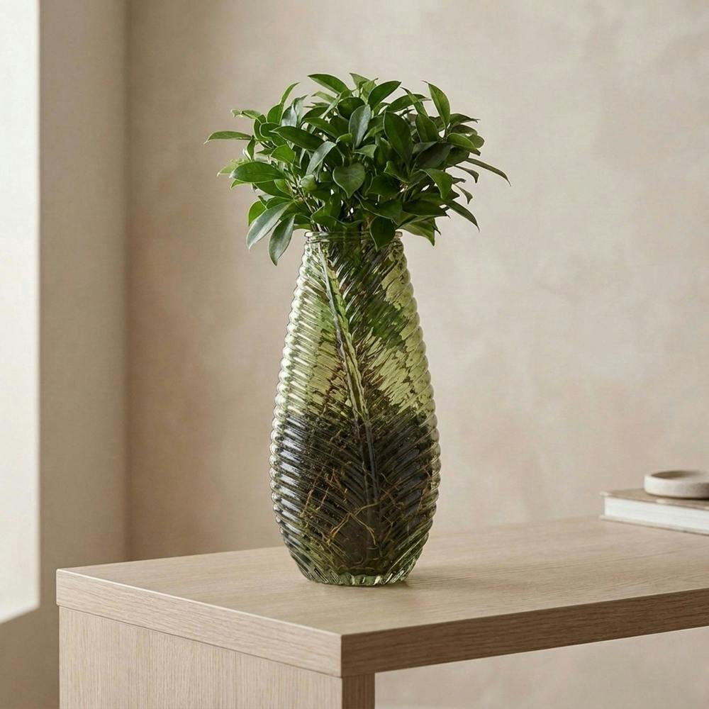 Garden Greatness Contemporary Ribbed Fluted Green Vase