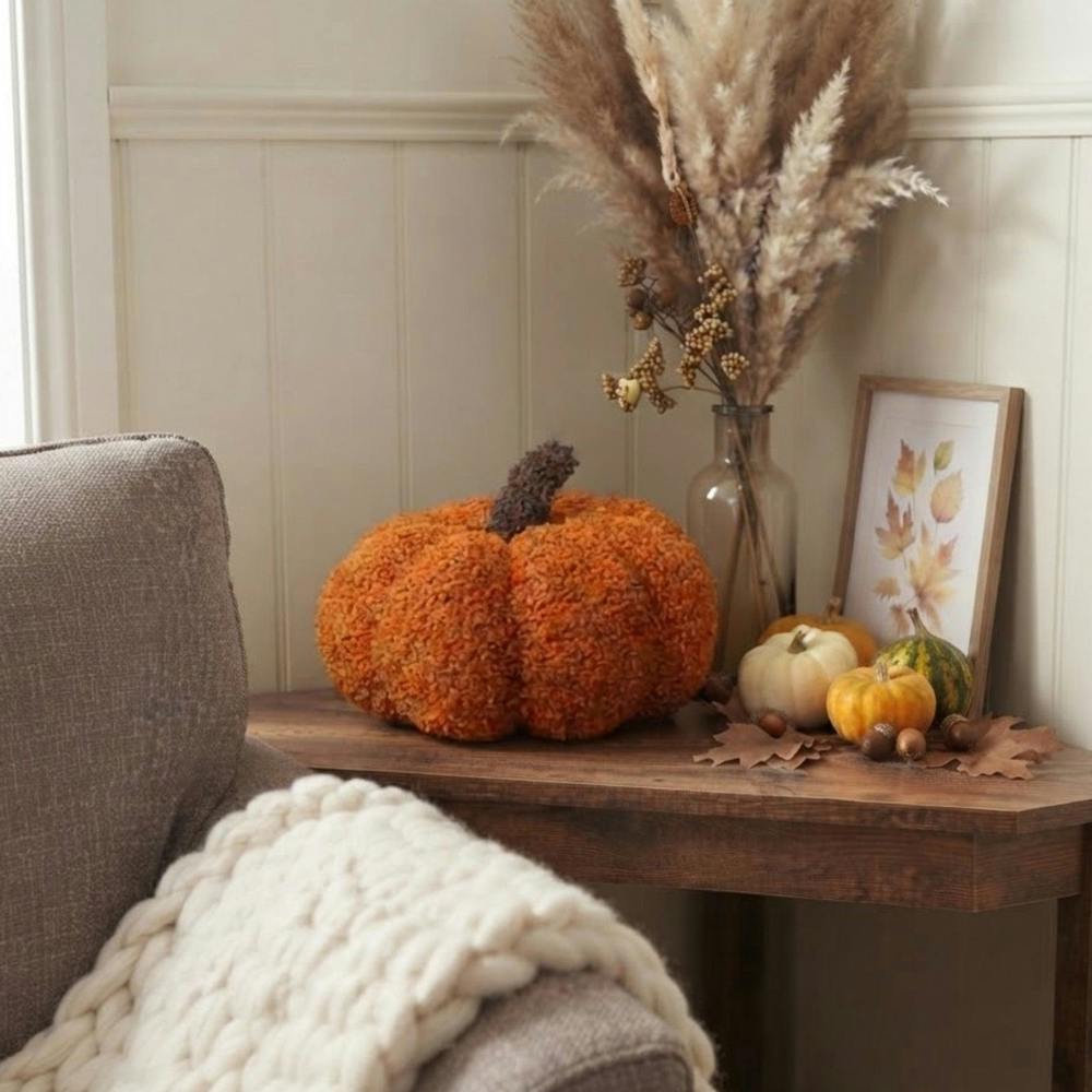 Garden Greatness Orange Textured Pumpkin Shaped Cushion