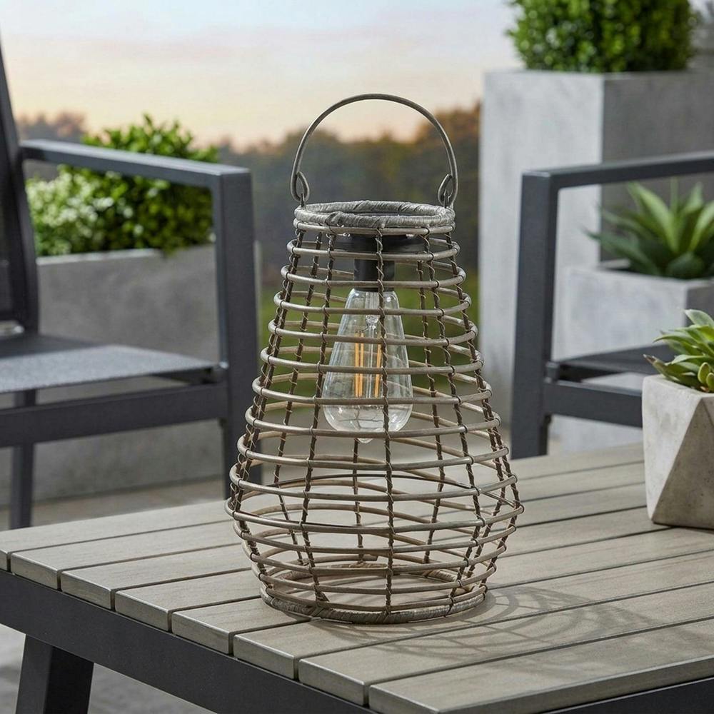 Garden Greatness Maris Slate Solar Rattan Garden Lantern