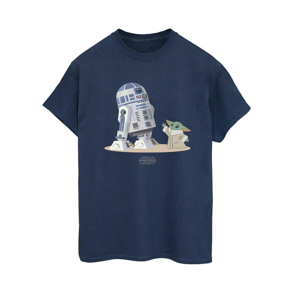 Star Wars Womens/Ladies The Mandalorian R2D2 And Grogu Cotton Boyfriend T-Shirt - Navy Blue
