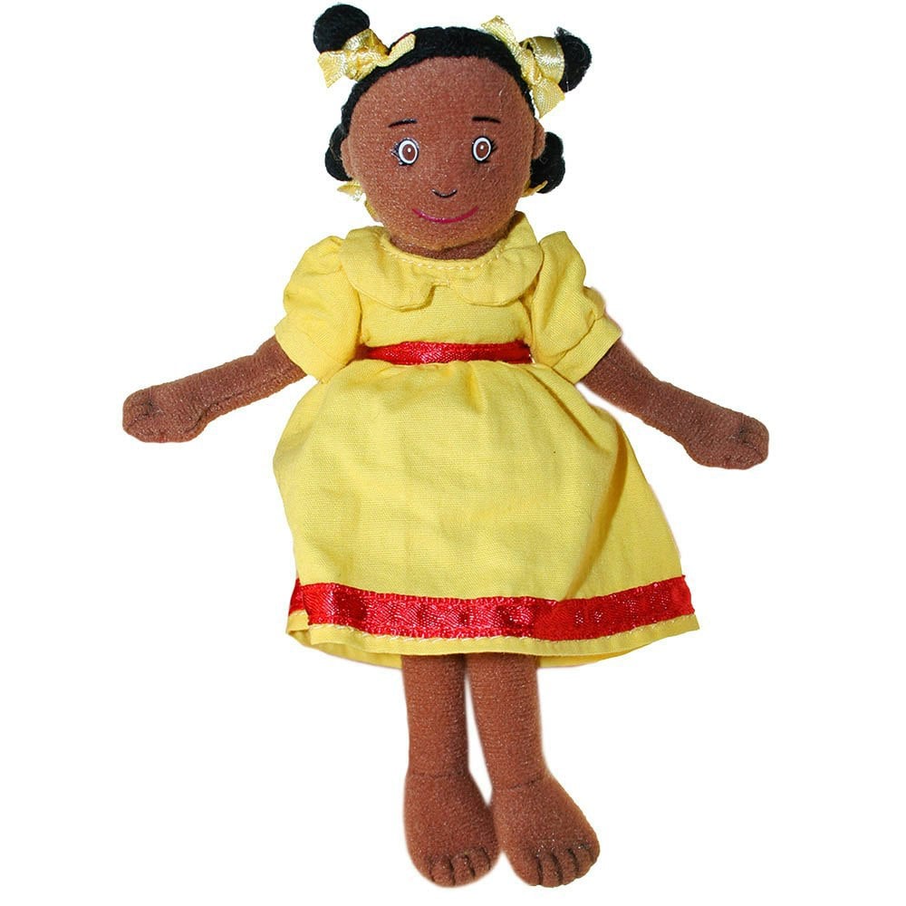 The Puppet Company Girl - Dark Skin Tone, Yellow Dress - Finger Puppets