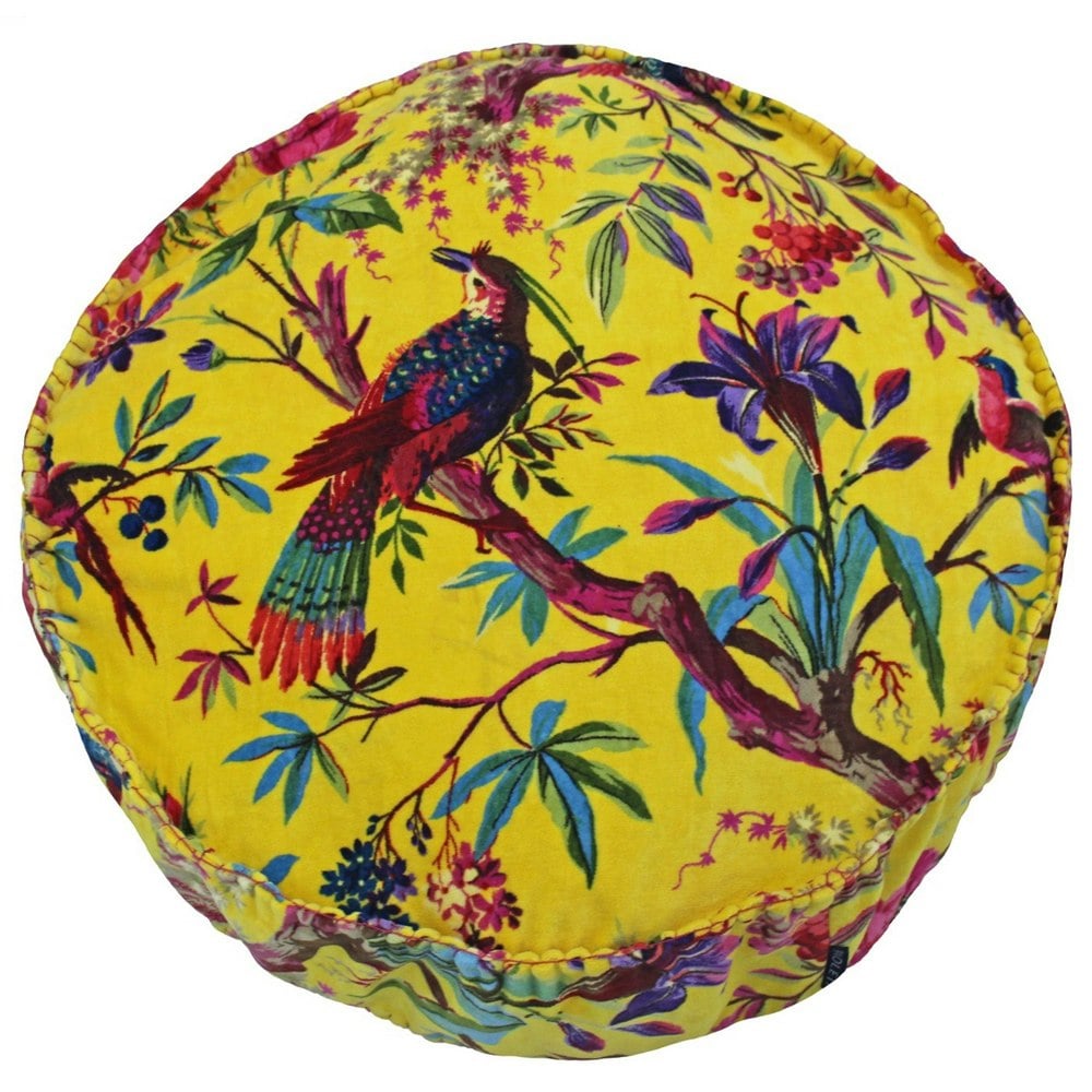 Riva Home Birds Of Paradise Floral Pattern Round Cushion Cover - Yellow/Multicoloured