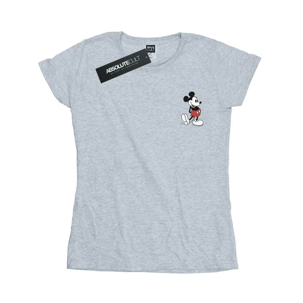 Disney Womens/Ladies Mickey Mouse Kickin Retro Chest Cotton T-Shirt - Sports Grey
