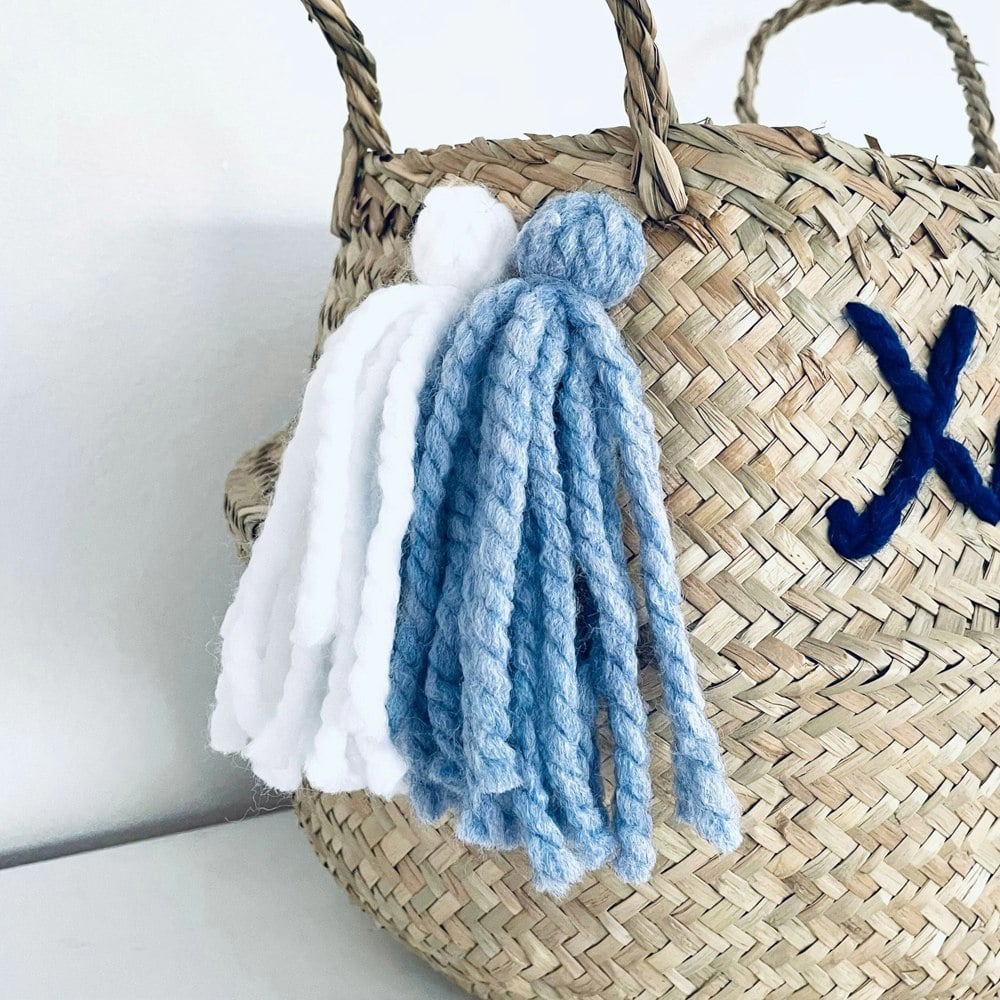 Bellybambino Blue Personalised tassel name basket - Large