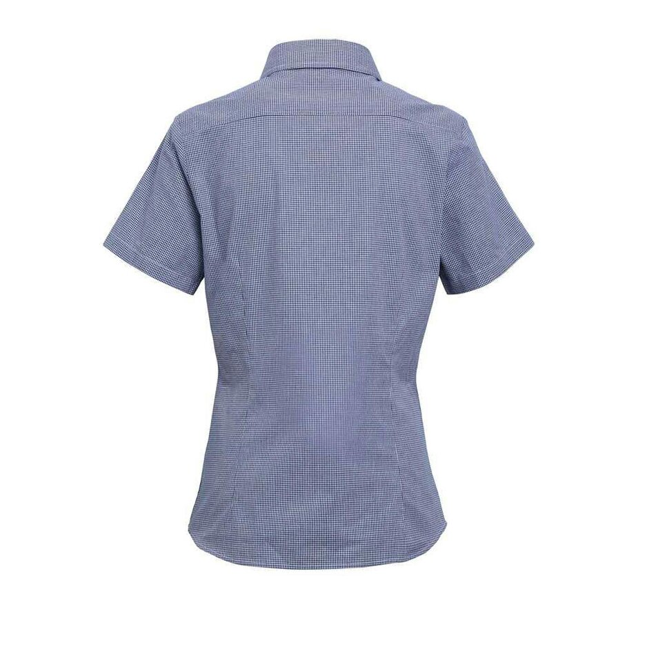 Premier Womens/Ladies Microcheck Short Sleeve Cotton Shirt - Navy/White