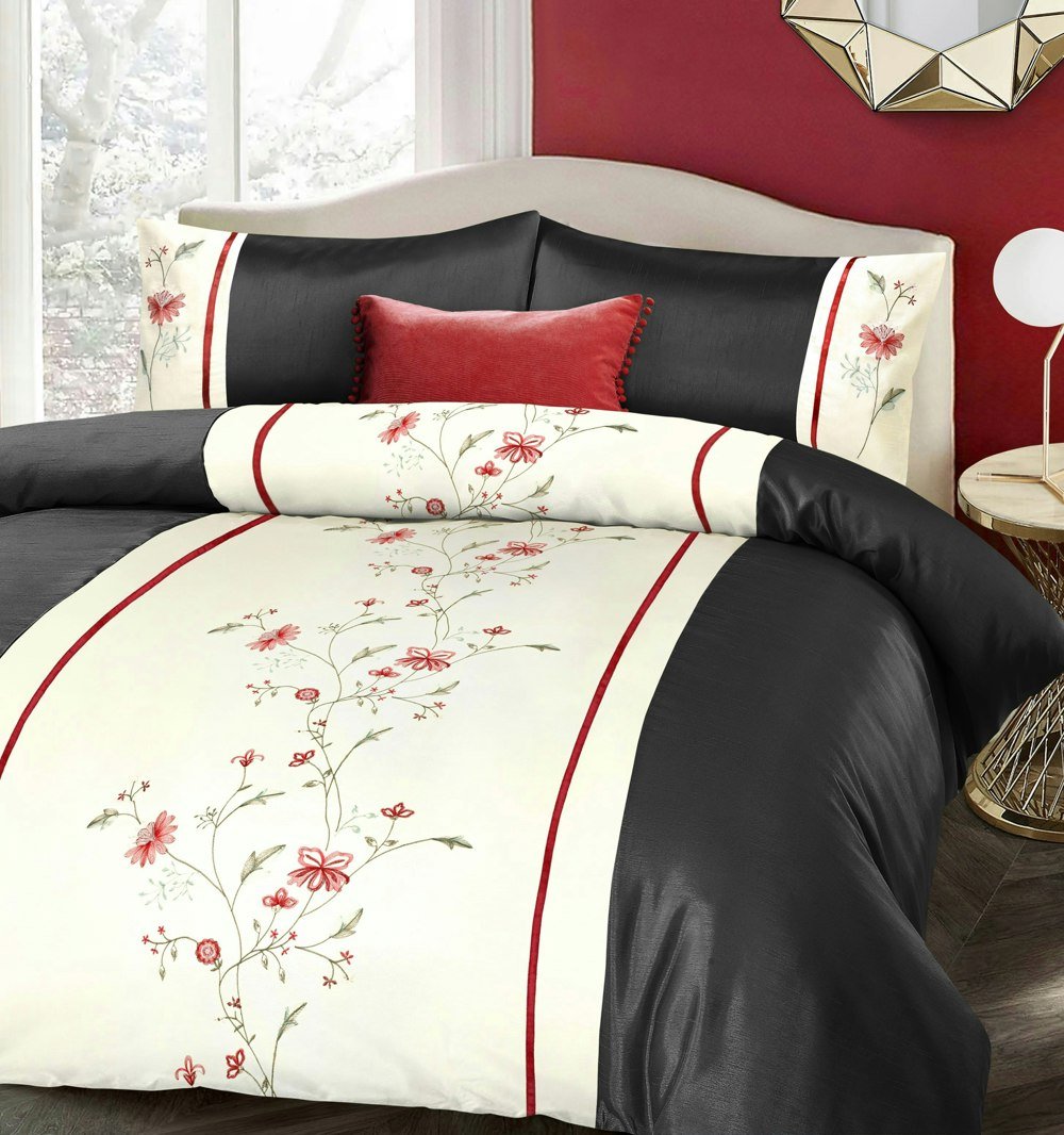 Intimates Luxury Faux Silk Emboridered Sapphire Duvet Cover & Pillowcase Set