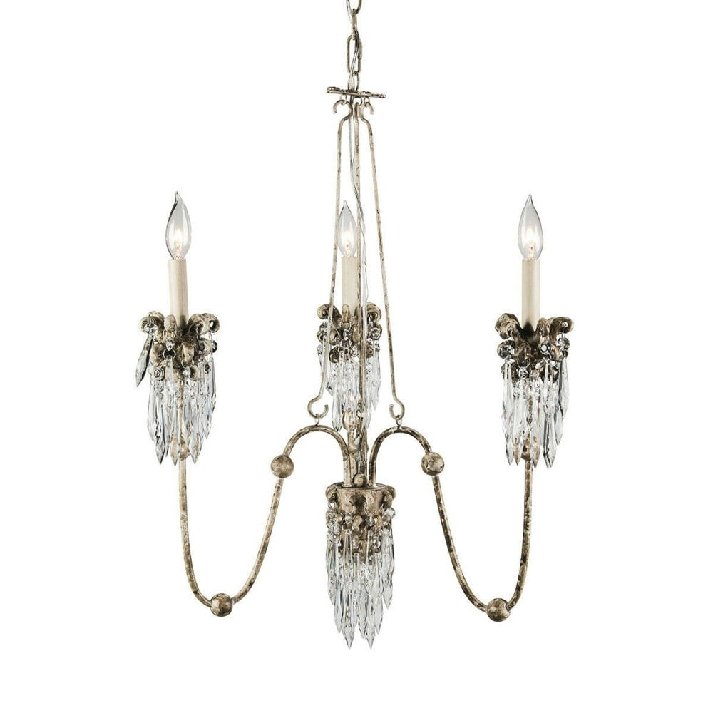 3 Bulb Chandelier Hanging Pendant LIght Beige Patina & Gold LED E14 60W Bulb Loops