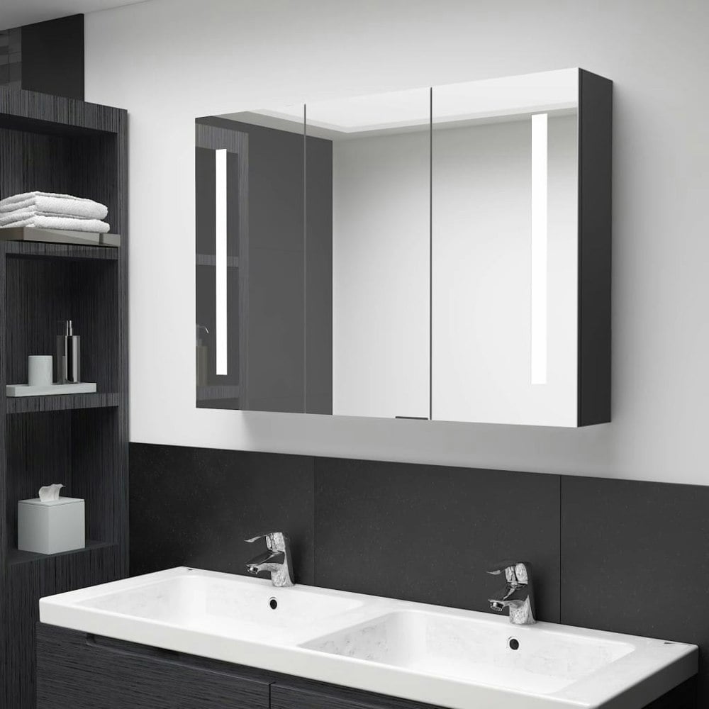 Berkfield LED Bathroom Mirror Cabinet 89x14x62 cm Shining Black