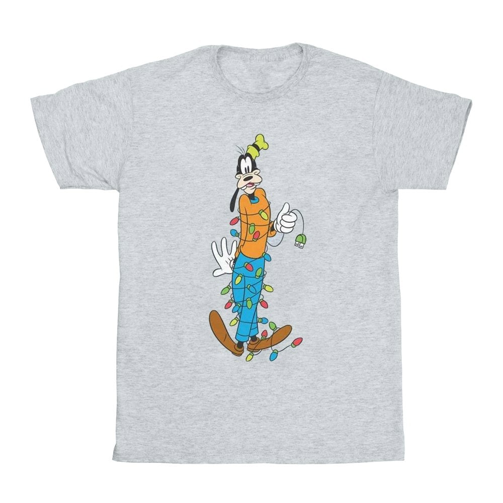 Disney Mens Goofy Christmas Lights T-Shirt - Sports Grey