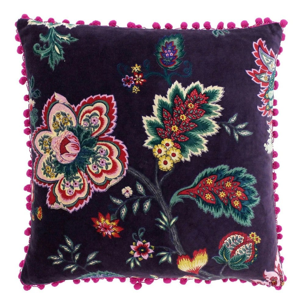 Paoletti Palampur Velvet Cushion Cover - Damson