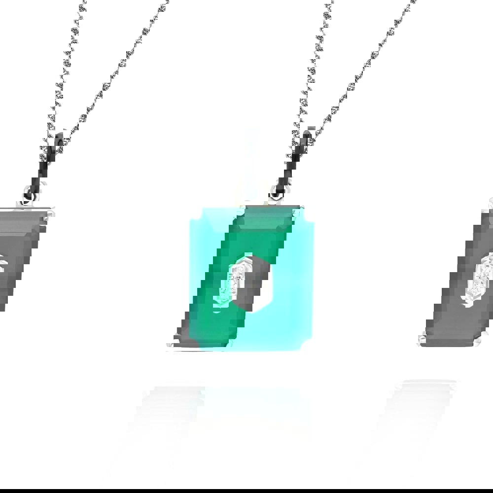 270P034701925 Grand Deco Black Enamel, Green Chalcedony & Topaz Pendant in Sterling Silver Front