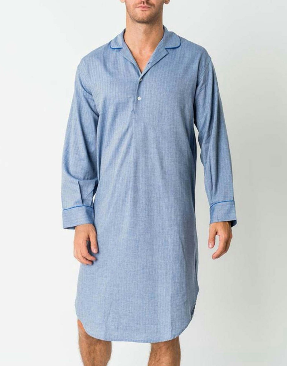 British Boxers Men's Cotton Twill Nightshirt – Garrison Blue Herringbone