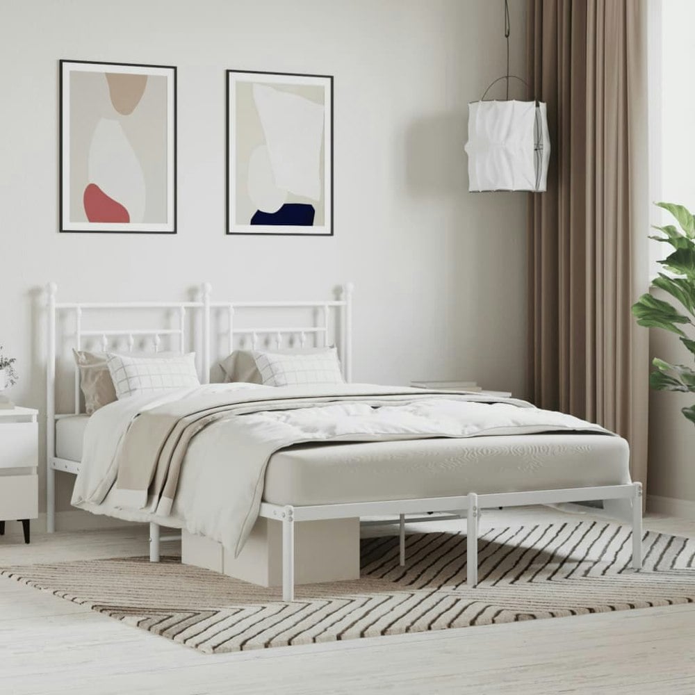 Berkfield Metal Bed Frame with Headboard White 140x200 cm