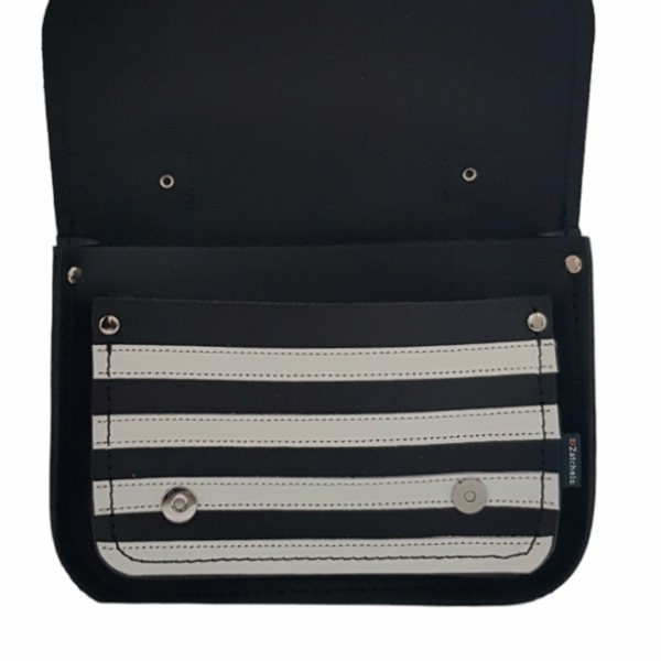 Zatchels Leather Midi Satchel - Gothic Striped White & Black