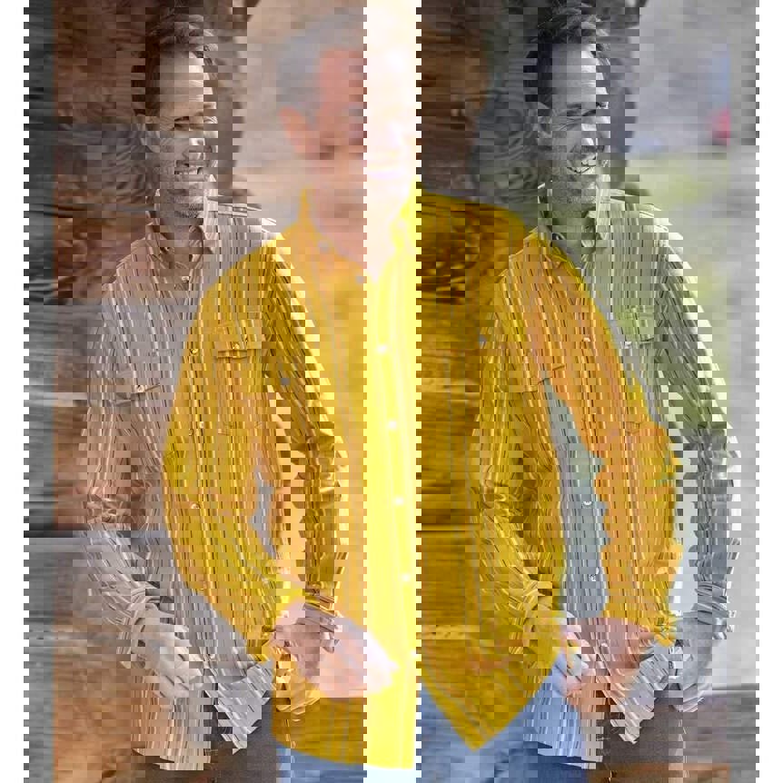 Atlas For Men Mens Striped Flannel Shirt - Ochre