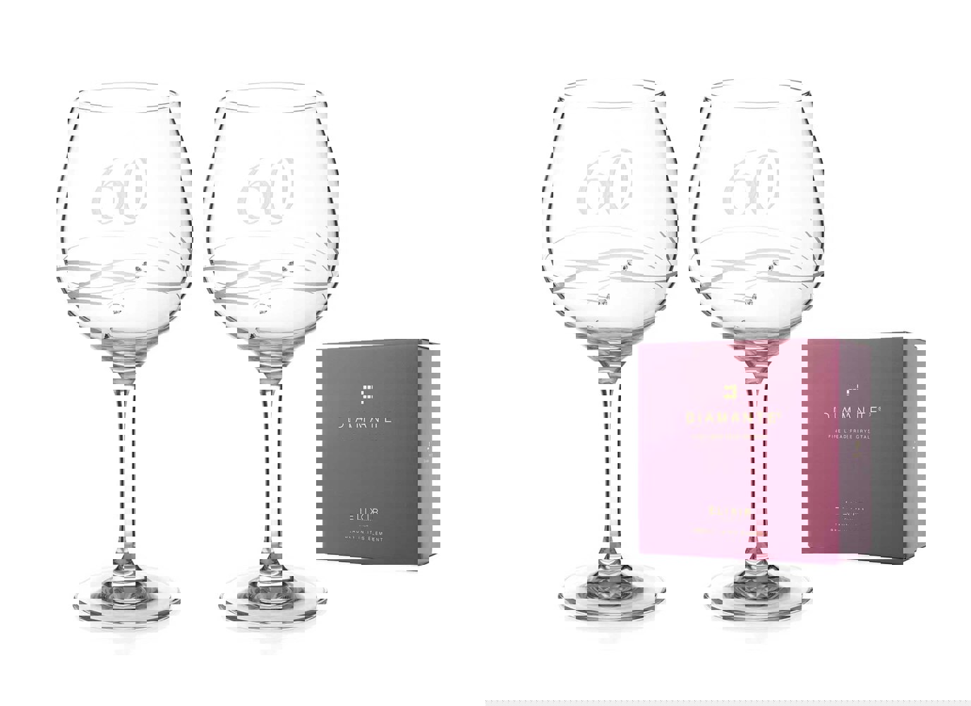 Diamante 60th Birthday Spiral Gin Glasses Adorned with Crystals by Swarovski® - Set of 2