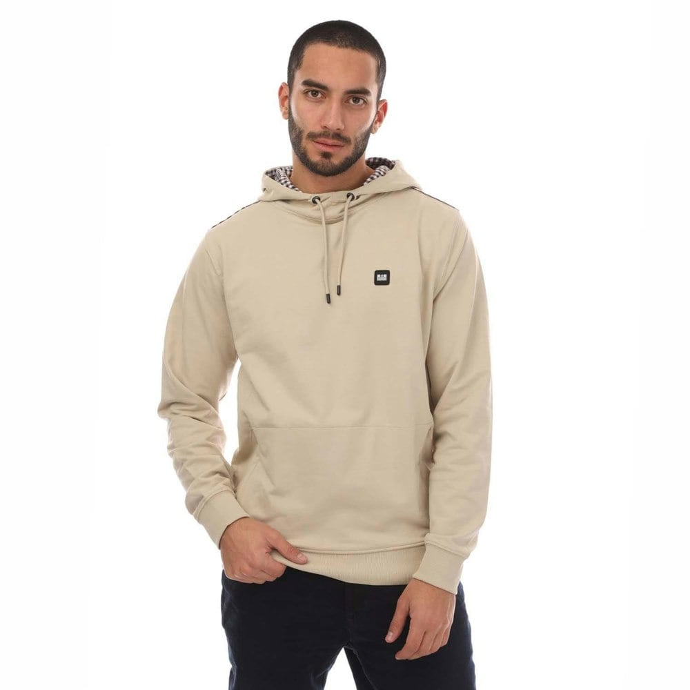 Weekend Offender Mens Justify Checked Trim Hoodie - Stone