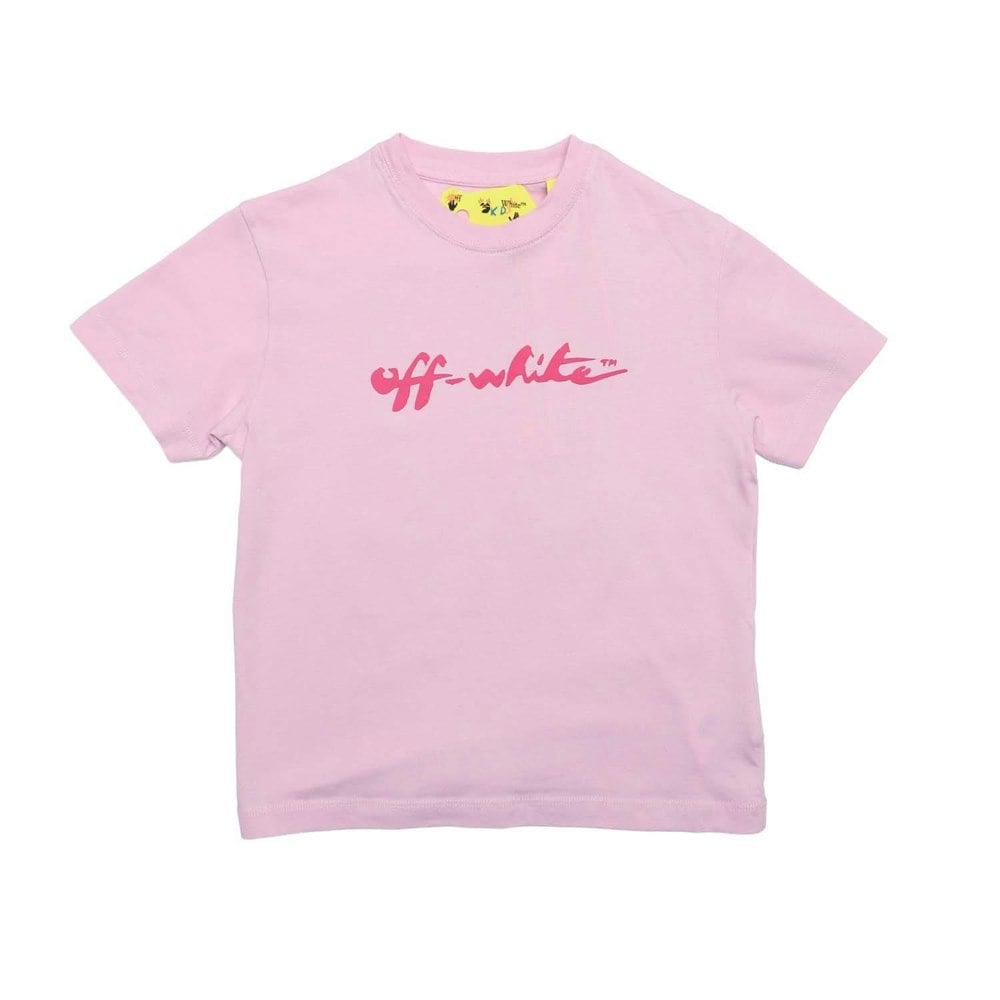 Off White Childrens/Kids Script T-Shirt - Pink