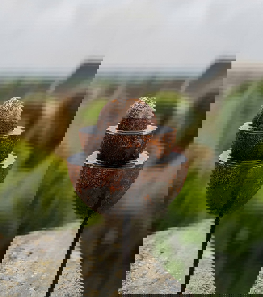 rusty garden ball fountain