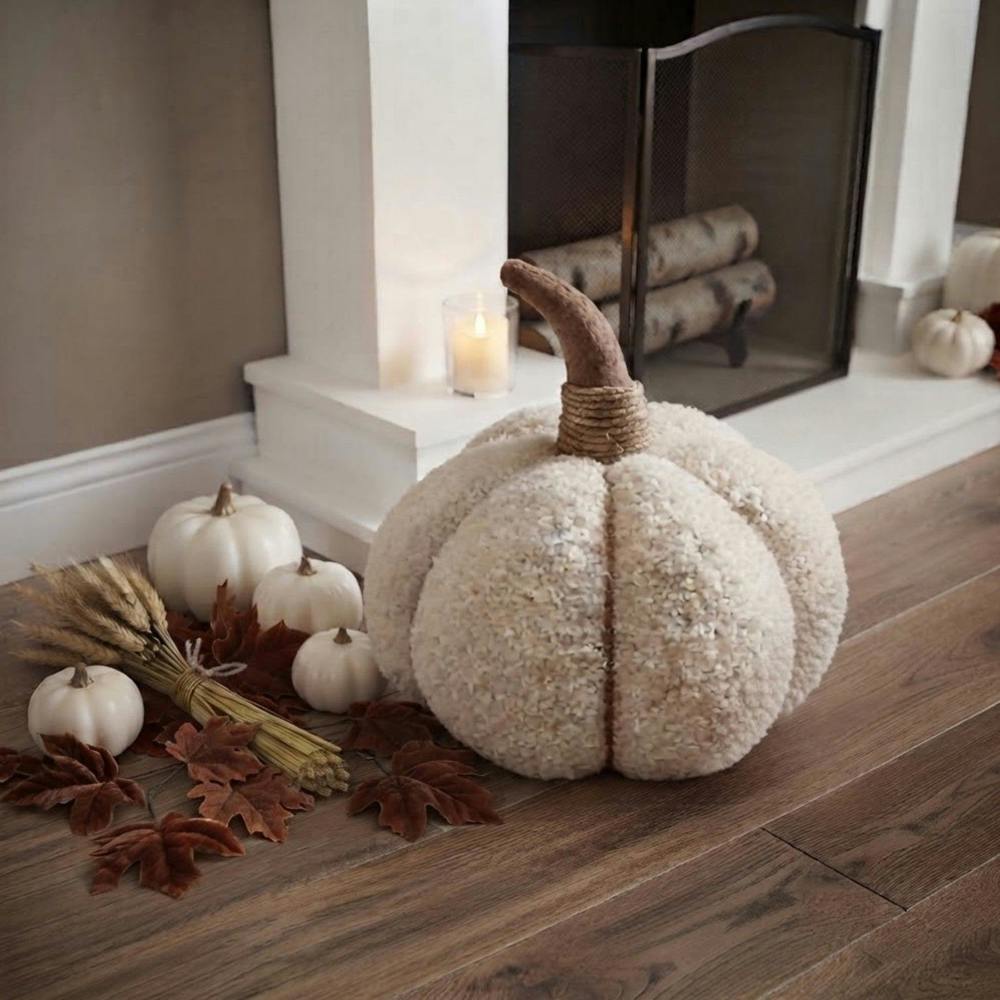 Garden Greatness XL Plush Textured Cream Pumpkin Decoration