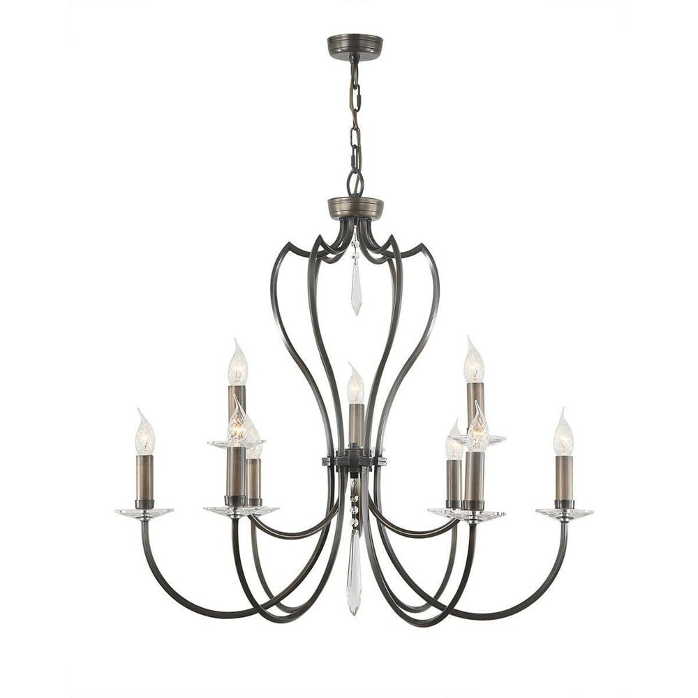 9 Bulb Chandelier Hanging Pendant LIght Dark Bronze LED E14 60W Bulb Loops